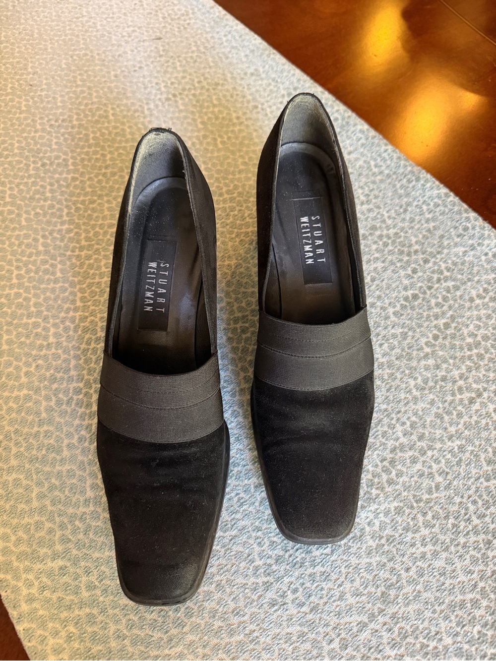 Stuart Weitzman Black Suede Square-Toe Pumps